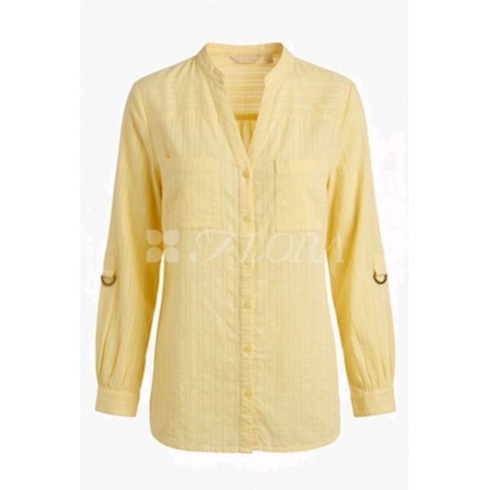 Soft Surroundings Tunic Top Women L Yellow Cotton V Neck Roll Tab Sleeve Buttery